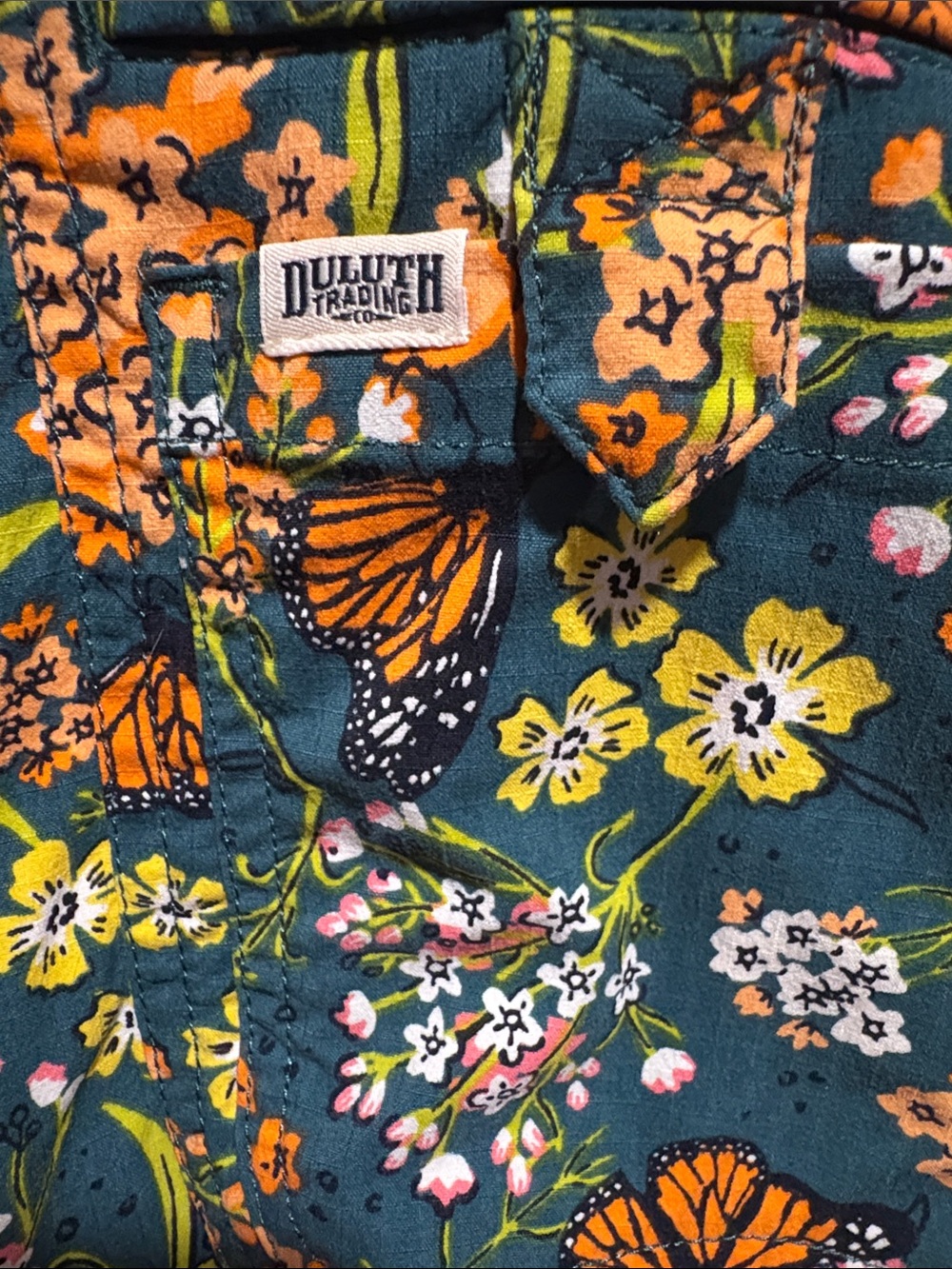 Duluth Heirloom Gardening Bib Overalls in Midnight Green Monarchs Size 2X - Picture 4 of 6